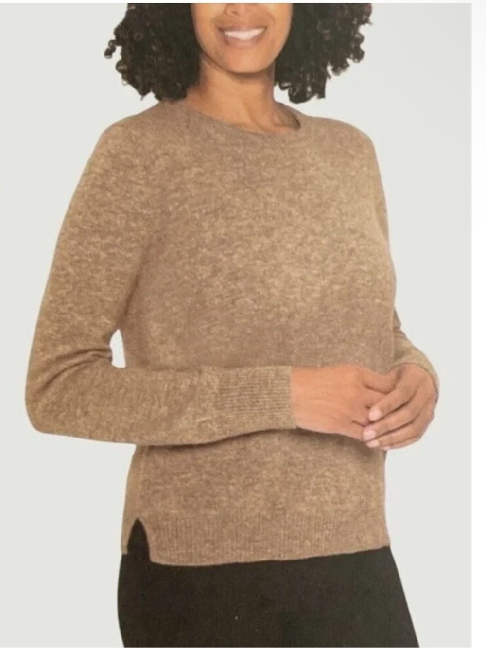 Mario Serrani 100% Cashmere Sweater Tan Crew Neck Long Sleeve Medium NWT